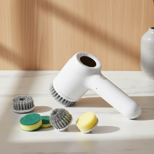 Electric scrubber with Oak & Gray aesthetic