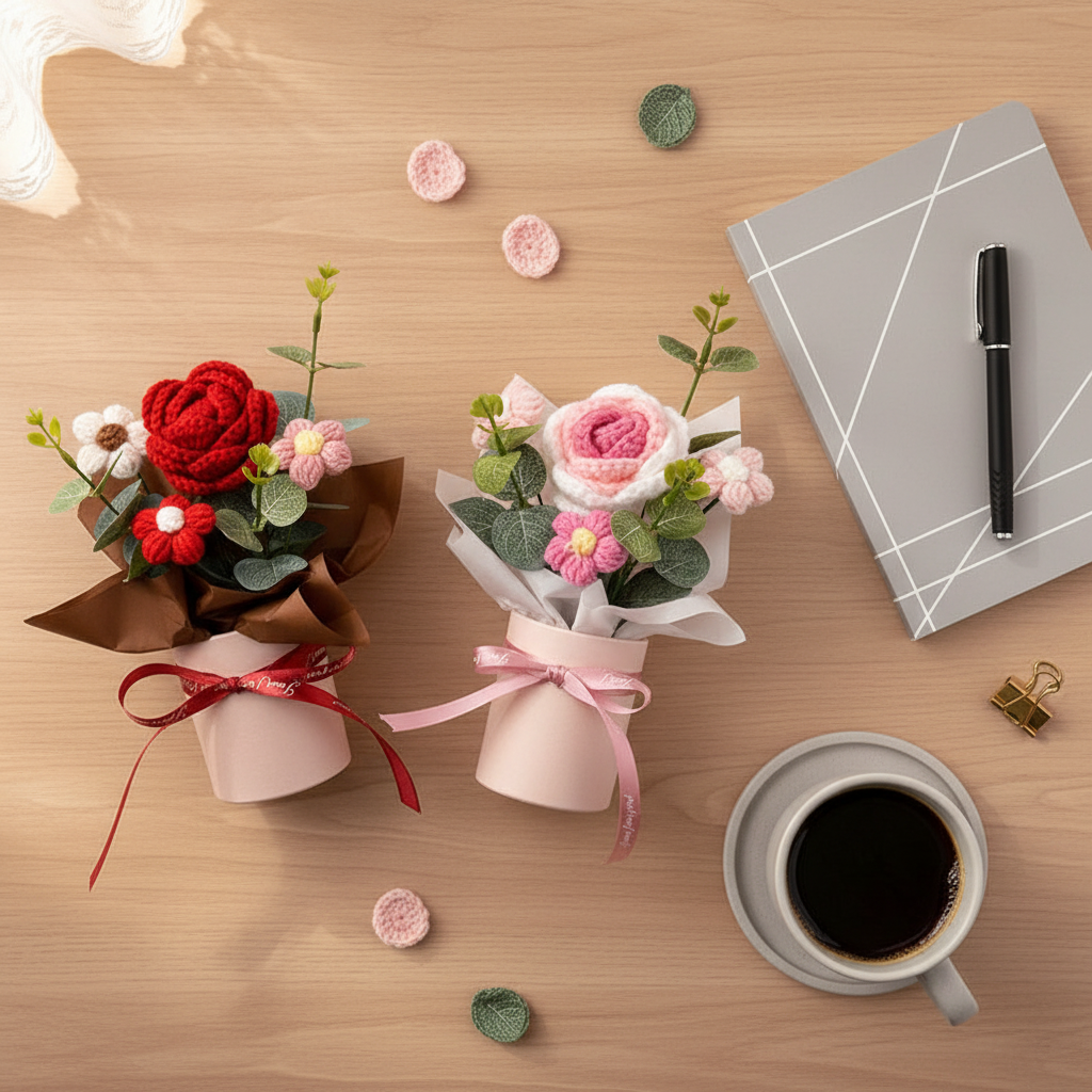 Knitted Bouquet Desk Styling