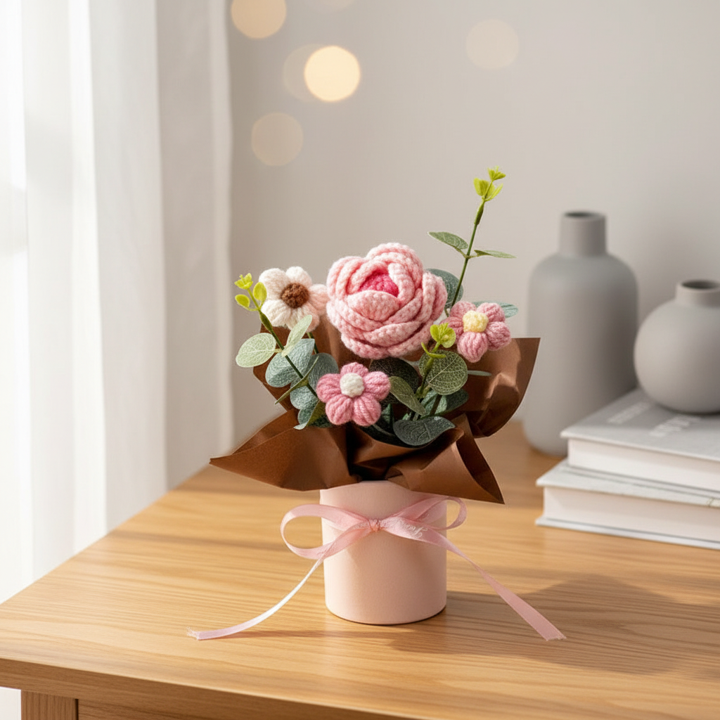 Knitted Flower Bouquet Premium Lifestyle Photo