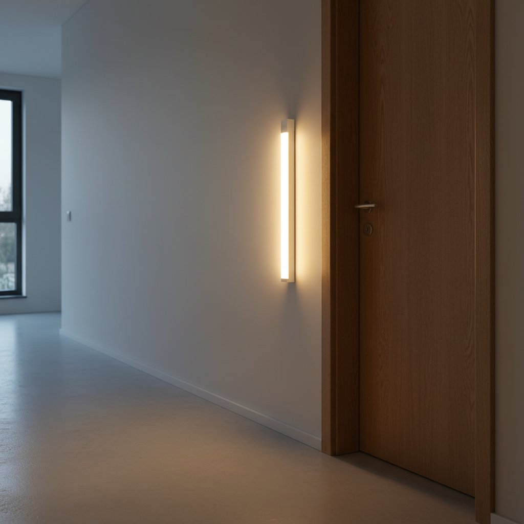 LED light in hallway at dusk